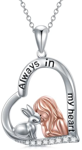 SLIACETE Hase Kette Damen Silber 925 Hase Kaninchen Herz Anhänger Halskette Kaninchen Schmuck Geschenke für Sie Frauen
