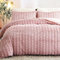 Tospass Plüsch Bettwäsche 135x200 cm 4 Teilig Rosa Flauschig Warm Winterbettwäsche Kunstfell Querstreifen Flanell Fleece Cashmere Touch 2 Bettbezug mit Reißverschluss und 2 Kissenbezug 80x80cm