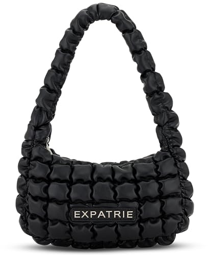 Expatrié Schultertasche Damen Schwarz - Pippa Small | Everyday Puffer Bag, Y2K Gesteppte Handtasche für Uni, Arbeit, Freizeit, Puffy Hobo Damenhandtasche aus Kunstleder
