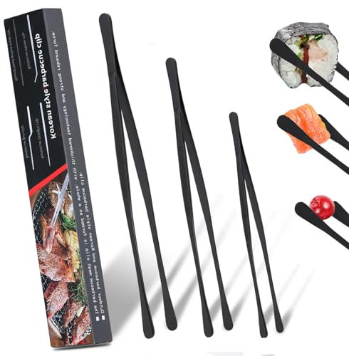Pinzas finas de cocina – Pinzas de Cocina Profesionales – Set de pinzas de cocina de 3 piezas – incluye 30 cm, 25 cm y 20 cm – ideales para cocinar, asar a la parrilla y presentar alimentos (negro)