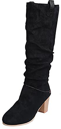 Stivali alti al ginocchio da donna con tacco a blocco, stivali sopra il ginocchio, con punta tonda, eleganti con tacco alto, in pelle scamosciata, Aa nero., 37 EU