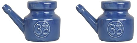 Umsoxhy Lot de 2 pots de nettoyage nasal en céramique de 350 ml - Durables - Anti-fuite - Pour le rinçage nasal - Pour homme et femme - Bleu