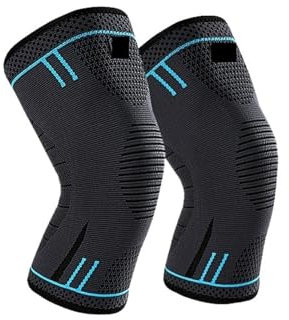 LXLAEOANG Knieschoner Sport 1 Stück Kompressions-Kniebandage, elastisch, atmungsaktiv, Knieschoner, Klammer, Federn, for Fitnessstudio, Sport, Schutz, Basketball, Volleyball, Laufen(Blue,XL)
