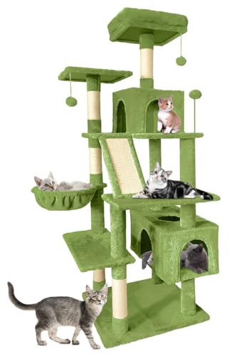 Pempet Multi-level Cat Tower with Condo and Sisal Scratching Post for Indoor 70” (Green)