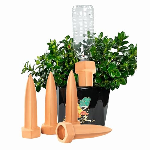 MKNZOME Sistema de Riego Automatico Macetas, 4 Piezas Riego por Goteo Botella Set Autorriego Kit Riego Plantas Vacaciones para Jardín Terraza Invernadero Flores Plantas Interior Exterior