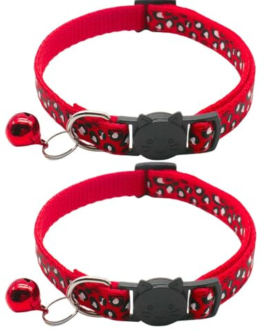 Reflektierend Katzenhalsband mit Sicherheitsverschluss und Glöckchen, 2-Stück Verstellbar Halsband Katze Kitten, 19-32cm (Rot)