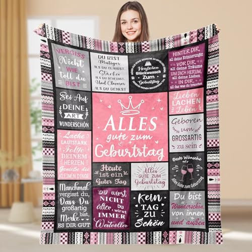 Aeoauter Geburtstagsgeschenk für Frauen Decke 150x130cm(60x50) - Lustiges Happy Birthday Design für Mama, Oma, Freundin | Geburtstagsdeko