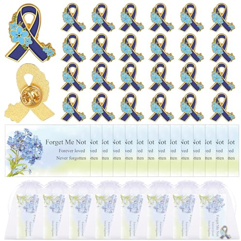Brosche mit blauem Band, Vergissmeinnicht, Erinnerungsstücke, Geschenkkarten, Gedenknadeln, Alzheimer-Demenz, Bewusstseinsabzeichen, Geschenke, Feier, Beerdigung, Gastgeschenke, 30 Sets
