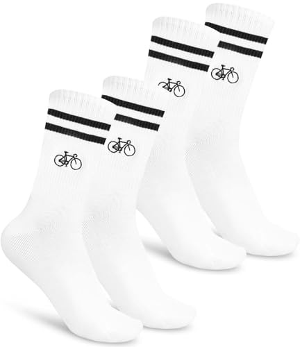 KEVRDRT Fahrradsocken Herren 38-45, Rennrad Socken Herren, Weiße Radsocken mit Motiv Baumwolle Atmungsaktive, Fahrrad Geschenk (DE/NL/SE/PL, Numerisch, 38, 45, Regular, Regular, Weiß 2 Paar)