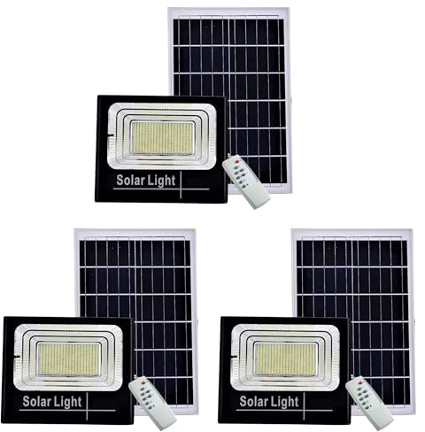 YASTA Faro LED 200W con Pannello Solare da Esterno, 3 Pezzi | Luce LED Crepuscolare con Telecomando, Impermeabile IP65, Luce Fredda 6500K, Cavo 4M, Per Casa Giardino Viale Garage Cortile