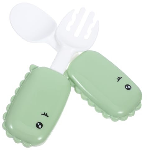 FRCOLOR 1 Satz Junge Mädchen Besteck Cartoon Dinosaurier und für Teiliges PP Utensilien Grün für Selbstständige Essen und Babynahrung