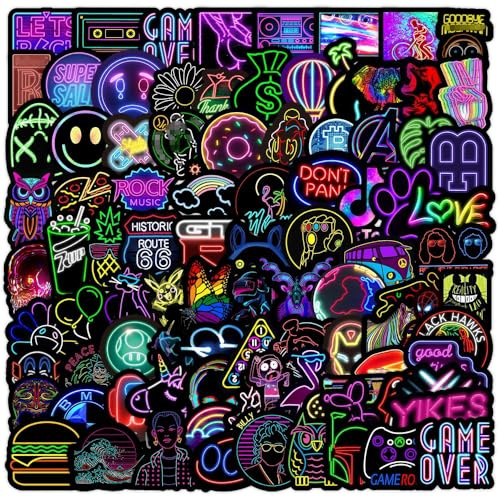 100PCS Neon Light Stickers Pack for Teens Adults– Waterproof Cute Voyage Stickers for Water Bottles, Laptops, Luggage, Skateboard, Guitar, Birthday Party Favors