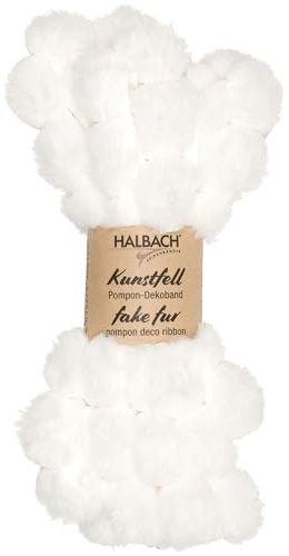 Kunstfell-Pompom-Borte, 30 mm x 11 m, weiß | Waschbare Bommelborte aus Kunstfell, zum Nähen, Basteln und Dekorieren