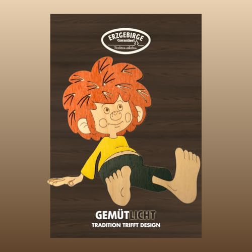 weigla - Magnetfigur Pumuckl 01 - locker sitzend I Magnet aus Holz – 15 x 15 x 0,6 cm I detailverliebte Sammlerfigur aus dem Erzgebirge I Pumuckl Deko-Magnet zum Sammeln, Verschenken & Dekorieren