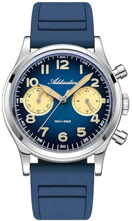 ADDIESDIVE Uhr Herren Chronograph Quarzuhr 38mm 100m Wasserdichte Uhr | Luxus Moderne Armbanduhr Quarzwerk Japanisches VK64 BGW9/C3 Retro Luminous FluorKautschuk Armband AD2516