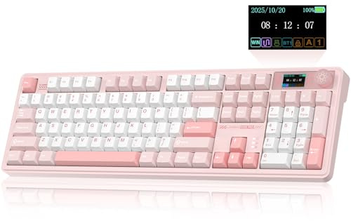 CORBOBO LINGBAO K108 Pro Teclado mecánico inalámbrico con pantalla y perilla, teclado cremoso de tamaño completo con teclado numérico, batería de 10000 mAh, teclas PBT, retroiluminación RGB, teclados