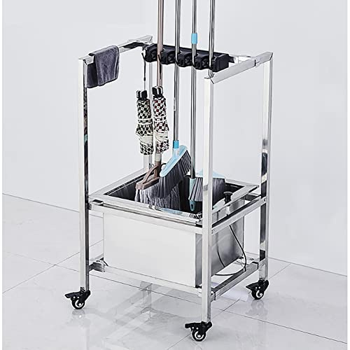 XCHSXYL Drain Rack Broom Mop Holder Put Movable Hand Trucks Floor-Mounted Mop Stainless Steel Floor Mount Mop Sink,Workshop Space Long Tools Put Wet Mops Movable Floor Holder