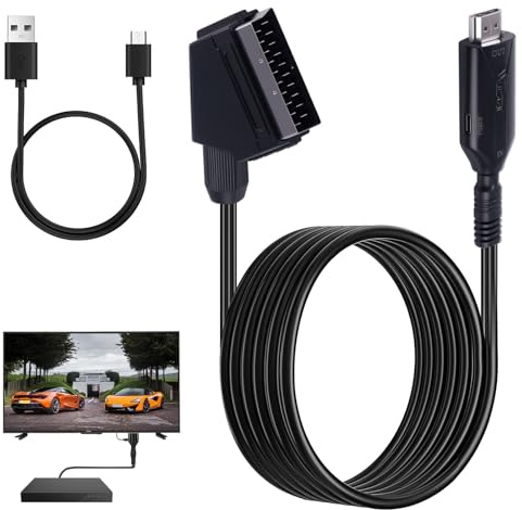SCART to HDMI Converter with USB Power Cable, All-in-One SCART Input to HDMI Output Video Audio Adapter HD 720p/1080P Plug and Play for HDTV STB VHS Xbox PS3 Player Monitor Projector Sky Blu-Ray