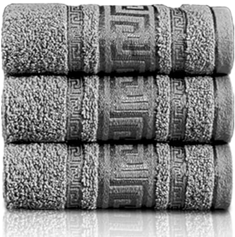 GC GAVENO CAVAILIA 3 Pack Greek Hand Towels - 100% Egyptian Cotton Quick Dry Towel (50x90 cm) - Highly Absorbent Bathroom Hand Towel Set - 550 GSM Towels for Hotel Gym Travel & Skin Friendly,Charcoal