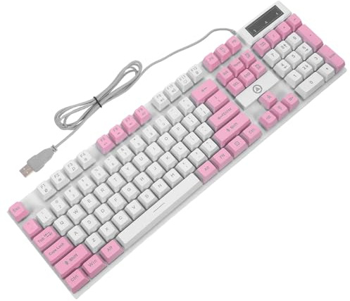 OATIPHO Teclado Mecánico Cable RGB de 104 Teclas Retroiluminación Degradada Rosa y Blanca Tamaño Completo para Gaming y Accesorios PC Silencioso y Resistente para Uso Prolongado