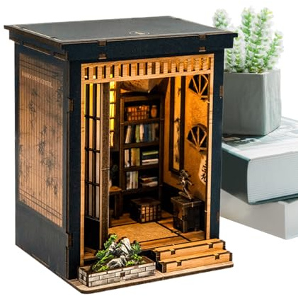 Japanisches Miniatur-Haus-Kit: Schreibtischdekoration aus Holz zum Selbermachen, Buchhaus-Set für Erwachsene und Jugendliche, kreative Handwerkskunst, Wohnzimmer, Schlafzimmer, Arbeitszimmer