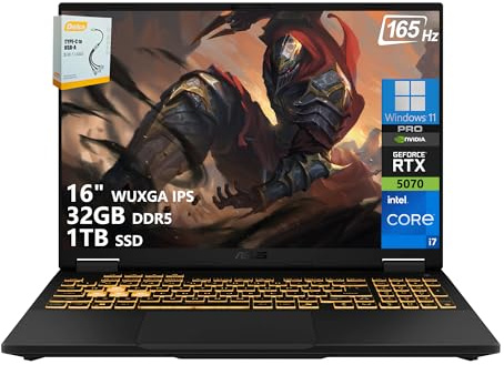 ASUS TUF Gaming F16 Laptop | 16 WUXGA IPS 165Hz | Intel 16-Core i7-14650HX | 32GB DDR5 1TB SSD | NVIDIA GeForce RTX 5070 DLSS 4 | RGB Backlit Thunderbolt 4 Wi-Fi 6E Win11 Pro w/DLCA Accessory