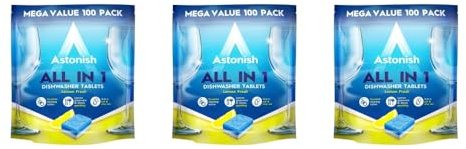 Astonish All in 1 Dishwasher Tablets, Lemon Scent, 100 Tablets, Pack of 3
