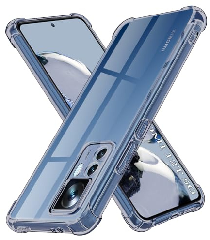 Techsuit für Xiaomi 12T, 12T Pro Hülle mit Soft Touch, Vergilbungsfrei Material, Stoßfest, Luftkissen Ecken, Erhöhte Kanten, Kabelloses Laden Kompatibel, Shockproof Clear Silicone, Rauchschwarz