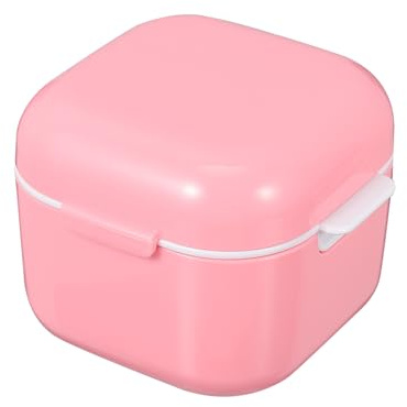 Healeved Denture Storage Case: Mouth Guard Retainer Cleaning Box - Portable Denture Soaking Box - Dental Orthodontic Container for False Teeth & Aligners Pink