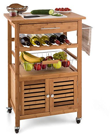 Klarstein Louisiana Carrito Auxiliar de Cocina con 4 Niveles (encimera de 58 x 40 cm, 1 Armario, 1 frutero, 1 botellero, 1 cajón, Equipado con 4 Ruedas de Goma con Freno)
