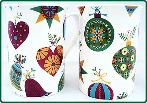 Fromeuropewithlove Fine Bone China Christmas Mugs Set of 2 Hand Decorated in the UK