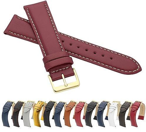 MARCHEL Lederarmband LLB 22 mm Rot-Weiß aus Echtleder mit Goldener Schließe