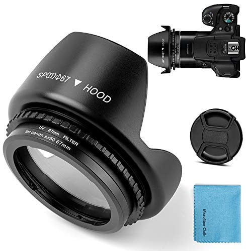 Fotover 67mm Metal Filter Adapter Ring mit UV Filter für Canon PowerShot SX70 HS SX30 IS/SX40 HS/SX50 HS Digital Kamera Ersatz Canon FA-DC67A Filter Adapter + Tulip Blume Gegenlichtblende