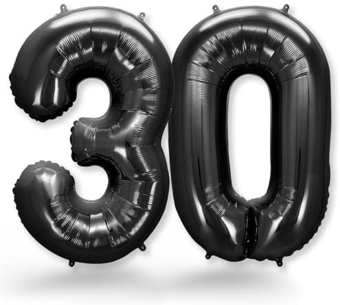 FUNXGO® folienballon 30 Schwarz - Riesenzahl Ballons ca.100 cm - fliegt mit Helium - Luftballon Zahl 30 - zum 30. Geburtstag, Hochzeit, Jubiläum, Fest, Party