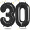 FUNXGO® folienballon 30 Schwarz - Riesenzahl Ballons ca.100 cm - fliegt mit Helium - Luftballon Zahl 30 - zum 30. Geburtstag, Hochzeit, Jubiläum, Fest, Party