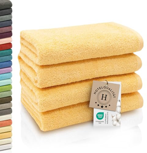 ZOLLNER 4er Set Handtücher - weiche und saugstarke Gästehandtücher - waschbar bis 95°C - Baumwolle - 50x100 cm in gelb