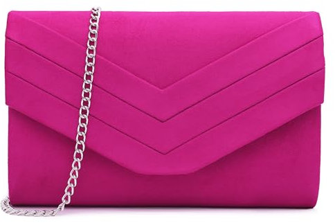 Milisente Abendtasche für Damen, Veloursleder, Umschlagtasche, Abend-Geldbörsen, Crossbody-Schulter-Clutch, fuchsia, Medium