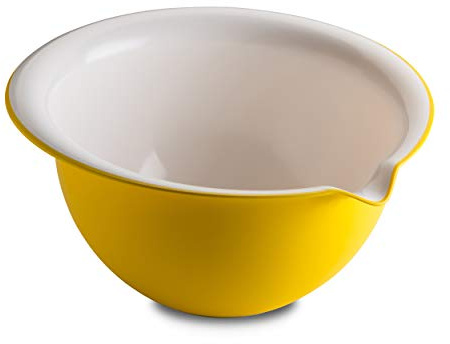 Omada Design Rührschüssel 3 L, Schüssel 30x25x18 cm aus Polypropylen und integrierten antimikrobiellen Mitteln eliminiert Bakterien und Pilze. Made in Italy, Linea Sanaliving, Weiß Gelb