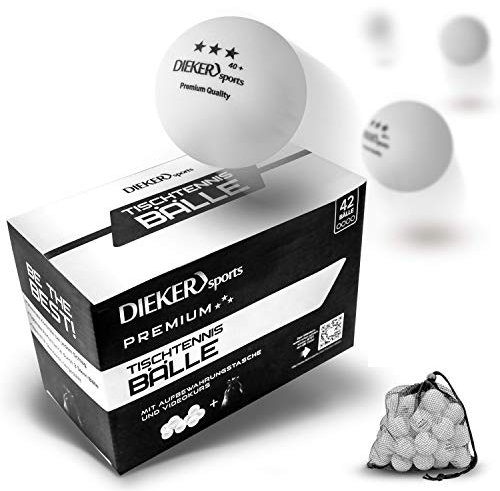 Dieker Sports Premium Tischtennisbälle 3 Stern [42 Stück + Tasche] - inkl. Videokurs - [erstklassige Ping Pong Bälle] - Nach ITTF Turnierstandard - Tischtennisbälle Outdoor Tischtennis Zubehör