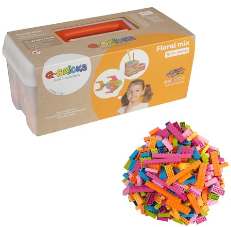 Q-Bricks Kreativ-Bauset mit klassischen Bausteinen | 500-teiliges Set | 7 Klassische Formen | 6 Farben | 100% kompatibel | Hergestellt in der EU | Verpackt in einem wiederverwendbaren Koffer