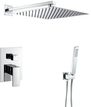 VALAZ Ducha Empotrada Cromada a Pared | Ducha Monomando 2 Vías, Rociador Efecto Lluvia | Instalación en Pared Fácil y Rápida | Acero Aleado, Inoxidable, Rociador 25 cm Serie Tajo