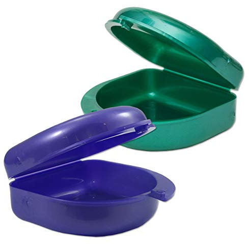 2 x Mundschutz-Box, für Ortho Retainers, Sport-Zahnersatz, Zahnersatz und mehr (lila und grün)