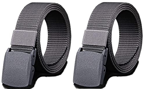 HYCOPROT Taktischer Gürtel für Elastischer Verstellbarer Stoffgürtel Gürtel Atmungsaktiver Nylon Canvas Belt mit Kunststoff Schnalle (2pcs, grau)