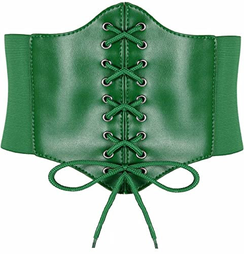 Hoerev Damen Mädchen Elastisch Breites Band Elastisch Gebunden Waspie Korsett Taille Gürtel Bustiers Korsetts,Grün mit Knopf,S