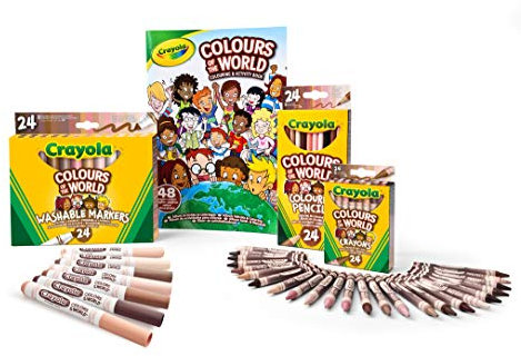 CRAYOLA Colours of The World - Set mit 24 Wachsmalstiften, 24 Filzstiften, 24 multikulturellen Buntstiften und 1 Album zum Ausmalen mit 48 Seiten, Geschenk für Kinder und Schulset