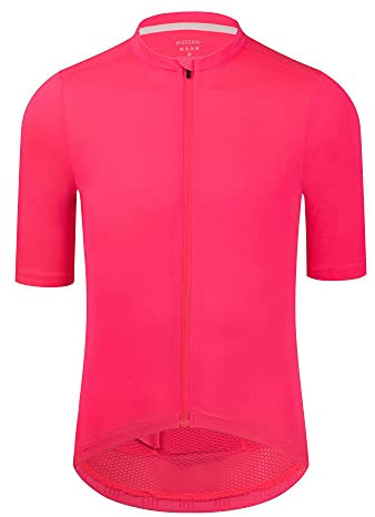 RISESBIK Herren Radtrikot Reißverschlusstasche Kurzarm Leichtes Aero Race Fit Fahrrad Trikot UPF 50+ Radsport Shirt, rose, XX-Large