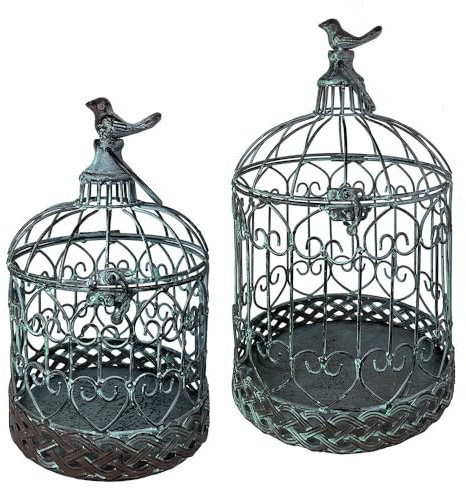 Deko Vogelkäfig Dekokäfig 2er-Set Vogel Nostalgie Antik-Stil Grün Grau Vintage