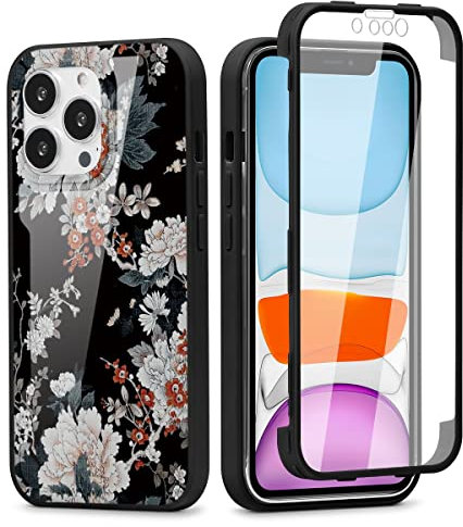 Yoedge Coque pour iPhone 11 Etui avec Protecteur D'écran Intégré 6,1, 360 Degrés Full Body Protection Housse Transparente Antichoc Silicone Intégrale Rubuste Bumper Case pour iPhone 11, Fleur