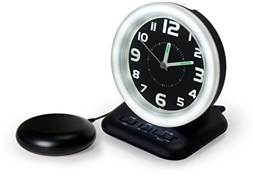 Deaf Alarm Clock with 80dB Loud Alarm, Analogue Display, Flashing Light and Vibrating Pad - The Geemarc WAKE 'N' SHAKE Vintage for Heavy Sleepers and Hard of Hearing - USB Charging Port - UK Version