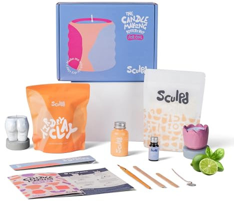 Sculpd Candle Making & Pottery Kit - Complete Art Set: Includes Air Dry Clay, Soy Wax, Fragrance & Tools - DIY Arts & Crafts Gift for Adults, Teens, Men & Women Crafting Supplies (Basil Citrus)